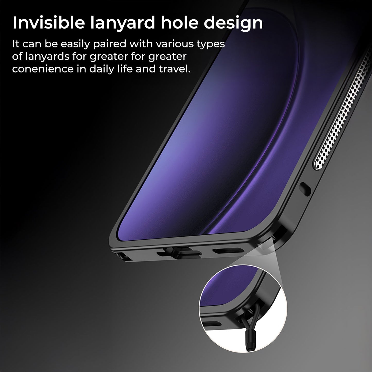 Oppo Reno 14 5G Phone case with invisible lanyard hole design on a dark background