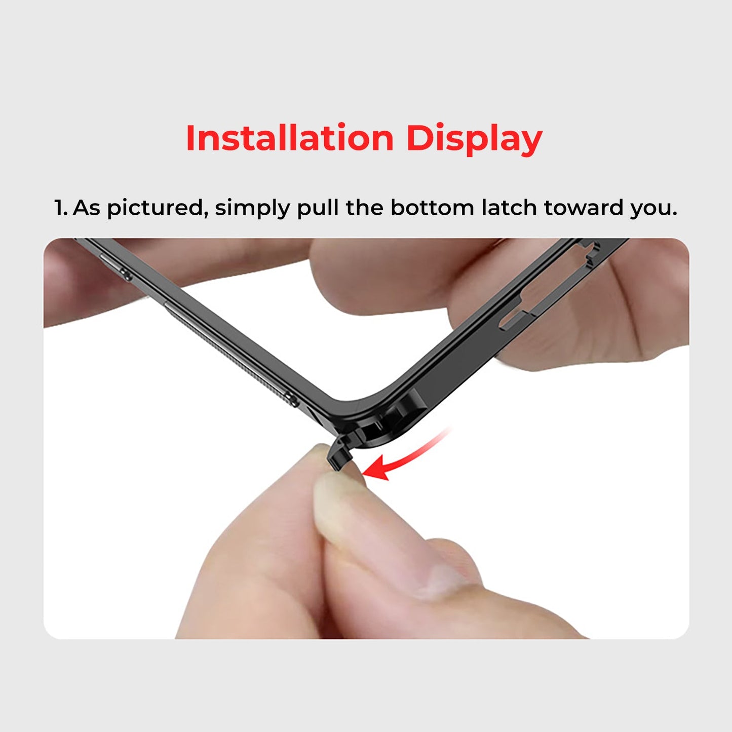 Oppo Reno 14 5G Step-by-step guide on installing a display with text and arrow indicators.