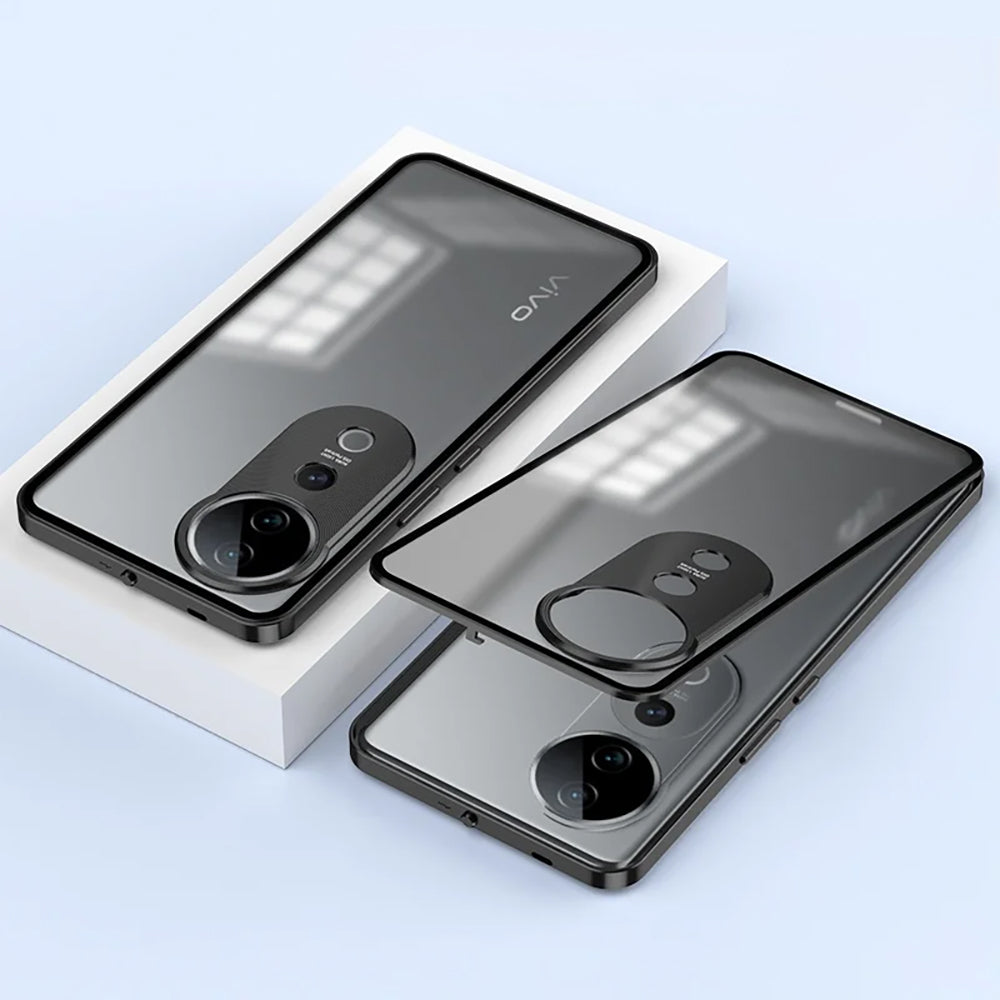 Vivo V40 5G Aluminium Metal Bumper Shield Transparent Back Case